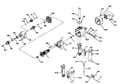 Fig-0 Diagram and Parts List for 1197 Type-1 Porter Cable Electric Drill